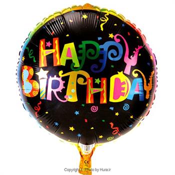 بادکنک فویلی گرد Happy مشکی  18 اینچ