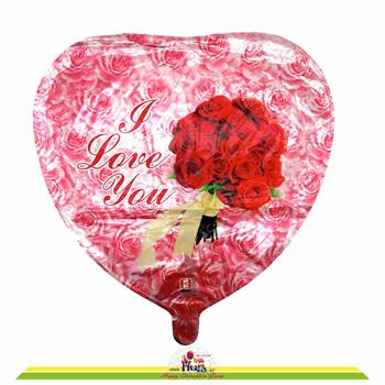 بادکنک فویلی قلب قرمز چاپ I LOVE YOU و گل رز 18 اینچ 
