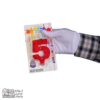 شمع مخملی توپ توپی قرمز عدد 5