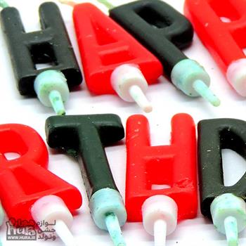 شمع تولد HAPPY پایه دار قرمز و مشکی ورقی