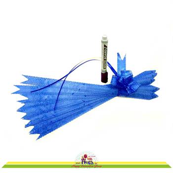 روبان پاپیونی آبی تیره چاپ گل 3*50 سانت 10 عددی