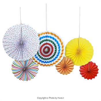 آویز بادبزنی آبنباتی چندرنگ چند طرح 6 تیکه