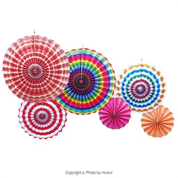 آویز بادبزنی رنگین چندرنگ چند طرح 6 تیکه