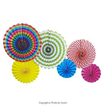 آویز بادبزنی رنگین کمانی چندرنگ چند طرح 6 تیکه