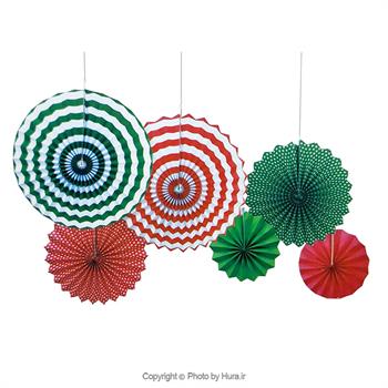 آویز بادبزنی سبز و قرمز چند رنگ چند طرح 6 تیکه