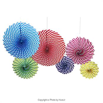 آویز بادبزنی فنری چند رنگ چند طرح 6 تیکه