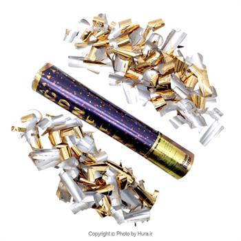 استوانه شادی تیکه روبان طلایی نقره ای 30 سانت