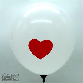 بادکنک سفید چاپ تک قلب قرمز 12 اینچ