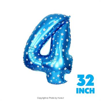 بادکنک عدد چهار فویلی آبی چاپ ستاره 32 اینچ