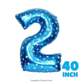 بادکنک عدد دو فویلی آبی چاپ ستاره 40 اینچ