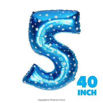 بادکنک عدد پنج فویلی آبی چاپ ستاره 40 اینچ