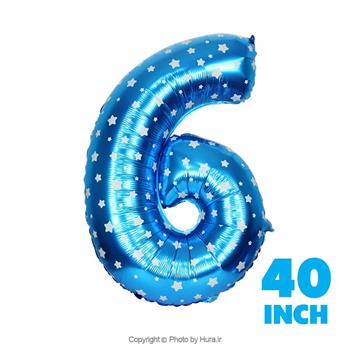 بادکنک عدد شش فویلی آبی چاپ ستاره 40 اینچ