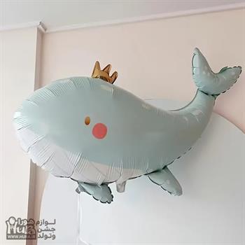 بادکنک فویلی نهنگ آبی با تاج طلایی