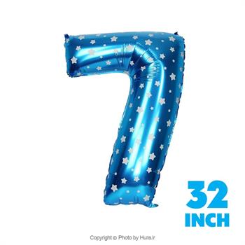 بادکنک عدد هفت فویلی آبی چاپ ستاره 32 اینچ