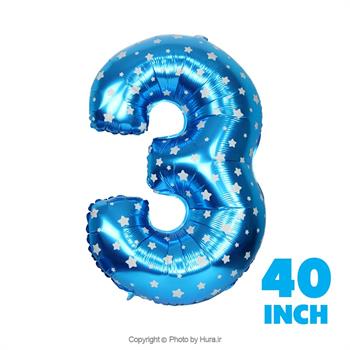 بادکنک عدد سه فویلی آبی چاپ ستاره 40 اینچ