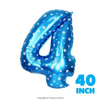 بادکنک عدد چهار فویلی آبی چاپ ستاره 40 اینچ
