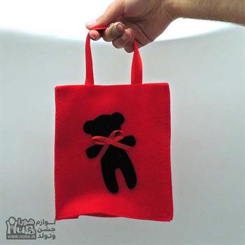کیف هدیه پاکتی قرمز کوچک با خرس مشکی