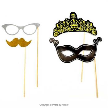 ست تاج عینک 2 تایی و سیبیل طلایی مشکی