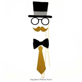 ست کلاه عینک سیبیل پاپیون کراوات طلایی مشکی