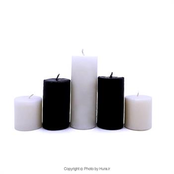 شمع تزئینی استوانه سفید مشکی 5 عددی هرمی