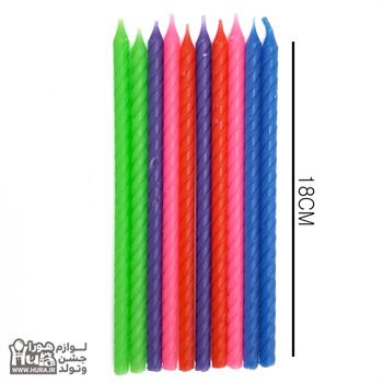 شمع تولد مدادی بلند چند رنگ پیچ 10 عددی