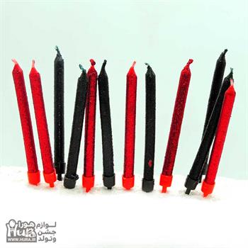 شمع تولد مدادی پایه دار قرمز و مشکی 12 عددی