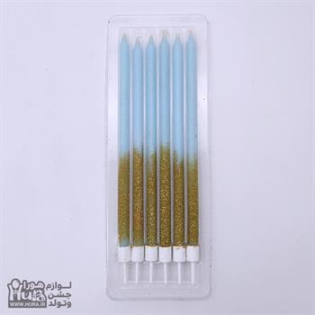 شمع تولد مدادی بلند آبی طلایی اکلیلی 6 عددی