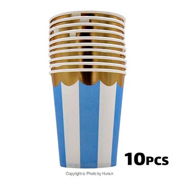 لیوان آبی آبنباتی طلاکوب 9 سانتی 10 عددی لالی