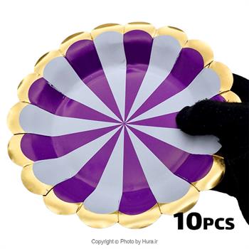 پیشدستی گرد بنفش آبنباتی طلاکوب 10 عددی لالی